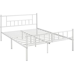 4ft6 Double Basic Metal Bed Frame with Headboard and Footboard, Mattress Foundation Easy Assembly Slatted Bed Base, White - white - Yaheetech