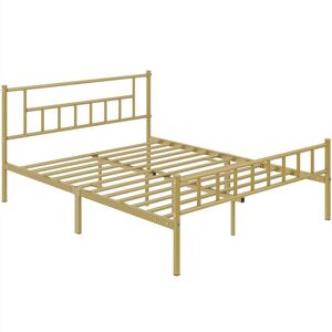 Yaheetech 4ft6 Double Basic Metal Bed Frame with Headboard and Footboard, Mattress Foundation Easy Assembly Slatted Bed Base, Antique Gold - antique