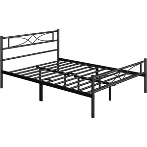 4ft6 Double Simple Metal Bed Frame with Curved Design Headboard and Footboard, Black - Yaheetech