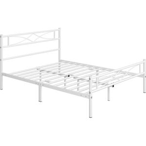 4ft6 Double Simple Metal Bed Frame with Curved Design Headboard and Footboard, White - Yaheetech