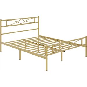 4ft6 Double Simple Metal Bed Frame with Curved Design Headboard and Footboard, Antique Gold - Yaheetech