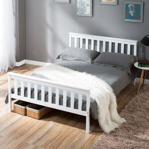 QHJ 4ft6 Home School Wooden Double Bed Frame White For Adults Kids Teenagers