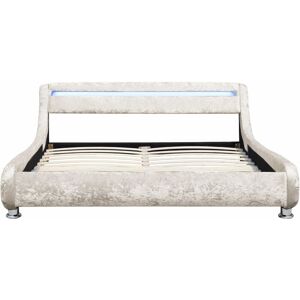 COMFY LIVING 4ft6 led Crushed Velvet Bed Frame in Cream