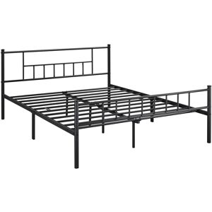 5ft King Basic Metal Bed Frame with Headboard and Footboard, Mattress Foundation Easy Assembly Slatted Bed Base, Black - black - Yaheetech