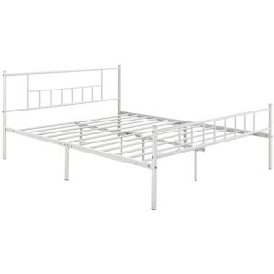5ft King Basic Metal Bed Frame with Headboard and Footboard, Mattress Foundation Easy Assembly Slatted Bed Base, White - white - Yaheetech