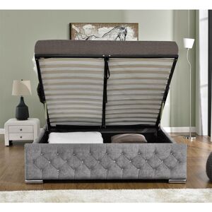 HOME DETAIL Arya Chenille Silver Super King Ottoman Bed