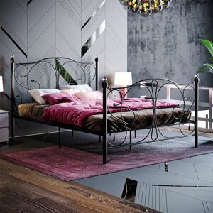 HOME DISCOUNT Barcelona 4ft6 Double Metal Bed Frame, Black, 190 x 135 cm