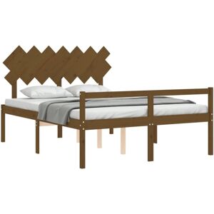 Bed Frame with Headboard Honey Brown King Size Solid Wood Vidaxl Brown