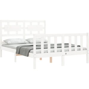 Bed Frame with Headboard White 140x190 cm Solid Wood Vidaxl White