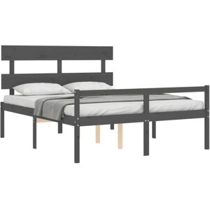 Bed Frame with Headboard Grey King Size Solid Wood Vidaxl Grey