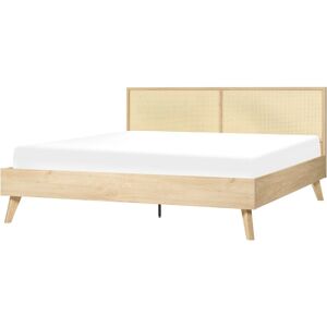 BELIANI Boho eu Super King Size Bed Base 6ft Rattan Headboard Light Wood Monpazier - Light Wood