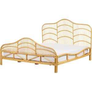 Beliani - Boho eu Super King Size Bed Base 6ft Rattan Mahogany Decorative Headboard Slatted Frame Braided Light Wood Domeyrot - Light Wood