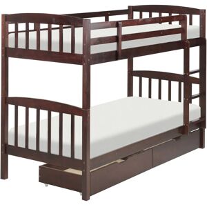 BELIANI Bunk Bed 3' eu Single Size with Slats Ladder Children Kids Bedroom with Drawers Pine Dark Wood Revin - Dark Wood