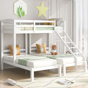 ABRIHOME Bunk Bed Triple Sleeper with Side Ladder for Children and Teens 3FT, White (90x190cm,90x200cm)