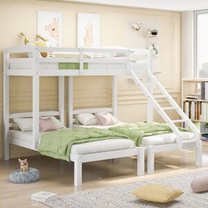 MODERNLUXE Bunk Bed Triple Sleeper with Side Ladder for Children and Teens, 90x190cm,90x200cm, White