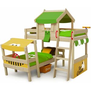 Kid's bed, bunk bed Crazy Trunky - canvas cover loft bed 90 x 200 cm - apple green/yellow - apple green/yellow - Wickey