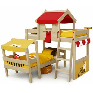 Kid's bed, bunk bed Crazy Trunky - canvas cover loft bed 90 x 200 cm - red/yellow - red/yellow - Wickey