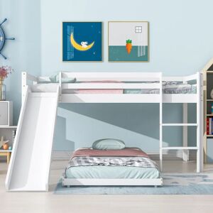 MODERNLUXE Bunk Bed with Slide, Solid Pine Wood Frame for Children and Teens, 90x190cm,90x200cm, White