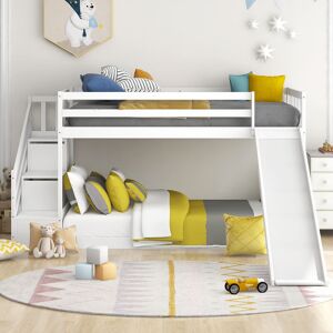 MODERNLUXE Bunk Bed with Stairs, Slide and Storage, Mid Sleeper, 90x190cm Children Bed 2 Drawers in the Steps, White