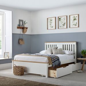 BEDMASTER Chester Bed White Double With 2 Storage Drawers