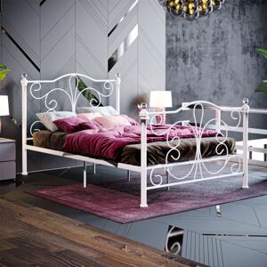 HOME DISCOUNT Chicago 4ft Small Double Metal Bed Frame, White, 190 x 120 cm