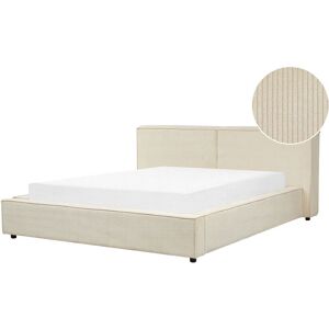 BELIANI Classic Upholstered Corduroy Bed eu King Size 5ft3 Frame Slatted Base Beige Linards - Beige