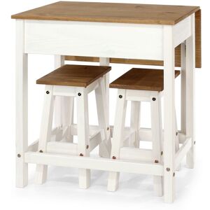 Corona White - Solid Pine Wood Dining Breakfast Set For 2 Drop Leaf Table Mexican - White