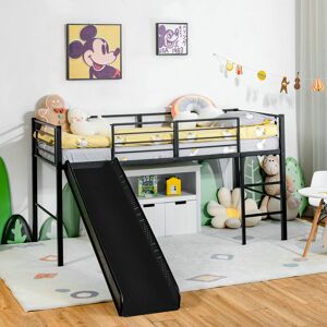COSTWAY Kids Mid Sleeper Bed, Children Loft Beds with Slide, Stairs and Safety Guardrails, Metal Single Bunk Bed Frame for Boys Girls, 150kg Capacity (Black)