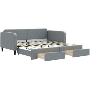 Daybed with Trundle and Drawers Light Grey 90x190 cm Fabric Vidaxl Grey