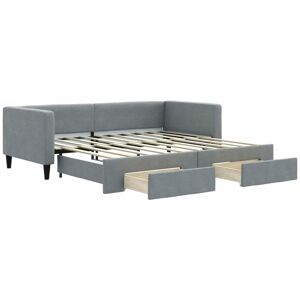 Daybed with Trundle and Drawers Light Grey 90x190 cm Fabric Vidaxl Grey