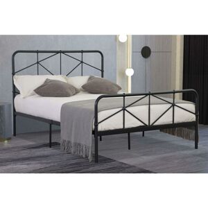 Caspian - Double 4ft6 Metal Bed Frame Foundation Base with Slatted Support Black Headboard - Black