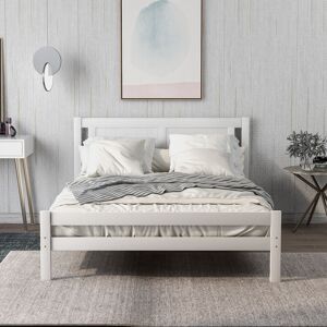 QHJ - Double Bed White. Solid Wooden Bed Frame Solid Wood Bedroom Furniture For Adults, Kids, Teenagers 4ft6 Double (White 190x135cm)