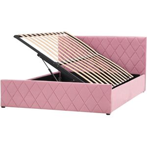 BELIANI Eu Double Velvet Bed Frame 4ft6 with Storage Tufted Headboard Pink Rochefort - Pink