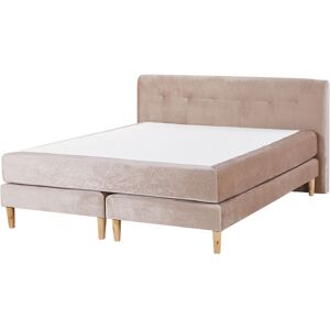 BELIANI Eu King Size 5ft3 Divan Bed with Mattress Headboard Velvet Beige Marquise - Beige