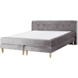 BELIANI Eu Super King Size 6ft Divan Bed with Mattress Headboard Velvet Grey Marquise - Grey