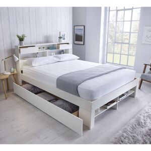 BEDMASTER Fabio Wooden Bed White Double With 1 Drawer