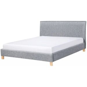 Beliani - Modern Minimalist Linen Fabric eu Double Size Bed Frame 4ft6 Grey Sennez - Grey