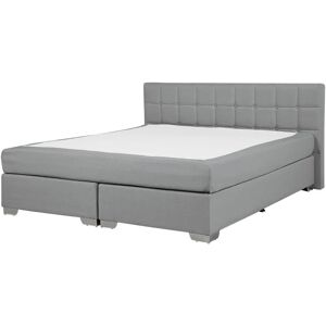 BELIANI Modern Fabric EU Double Size Divan Bed 4ft6 Light Grey Linen Buttoned Admiral - Grey