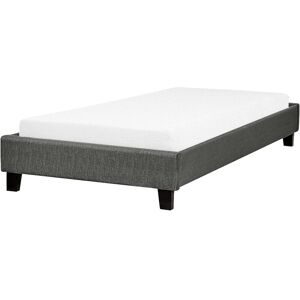 BELIANI Modern Fabric eu Single Bed Frame 3ft Dark Grey Polyester Linen Roanne - Grey