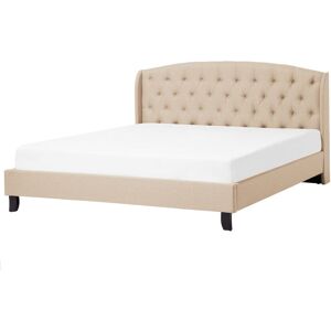 Beliani - Modern Linen Panel eu King Size Bed 5ft3 Tufted Headboard Beige Bordeaux - Beige