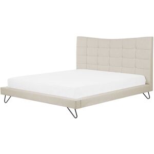 BELIANI Modern eu King Size Fabric Low Bed Frame 5ft3 Concaved Headboard Beige Lannion - Beige