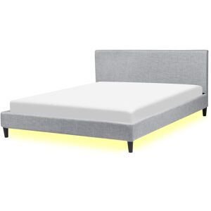 Beliani - Modern Linen eu King Size Bed Frame 5ft3 Grey Slatted Base White Led Light Fitou - Grey
