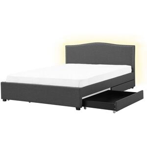 BELIANI Eu King Size Bed Frame 5ft3 Storage Vintage Grey White led Montpellier - Grey