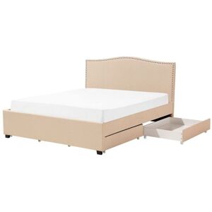 BELIANI Eu Super King Size Bed Frame 6ft Linen Fabric Storage Vintage Beige Montpellier - Beige