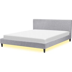 Beliani - Modern Linen eu Super King Size Bed Frame 6ft Slatted Base Grey Led Light Fitou - Grey