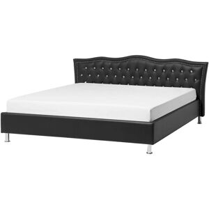 BELIANI Faux Leather EU Super King Bed Frame 6ft Black Tufted Headboard Metz - Black