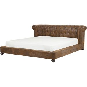 BELIANI Bed Frame Brown Faux Suede Buttoned Headboard eu Super King 6ft Cavaillon - Brown