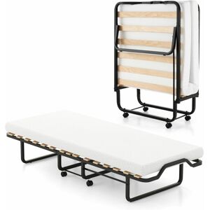 COSTWAY Folding Bed Rollaway Bed Portable Metal Guest Bed With 10cm Memory Foam Mattress