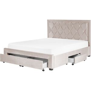 BELIANI Glam Velvet Bed eu King Size 5ft3 Storage Drawers Tufted Headboard Beige Lievin - Beige