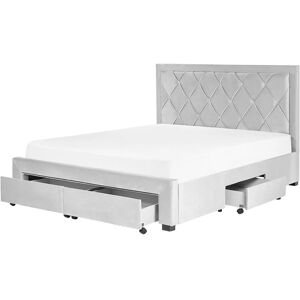 BELIANI Glam Velvet Bed eu King Size 5ft3 Storage Drawers Tufted Headboard Light Grey Lievin - Grey